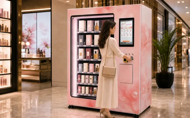 Máquina real de venta y muestreo automatizado de perfumes
